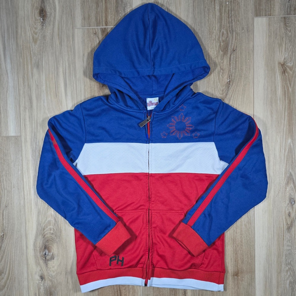 Vintage Philippines Pride Pilipinas Color Block 3 Panel Mesh Full Zip Hoodie S/M